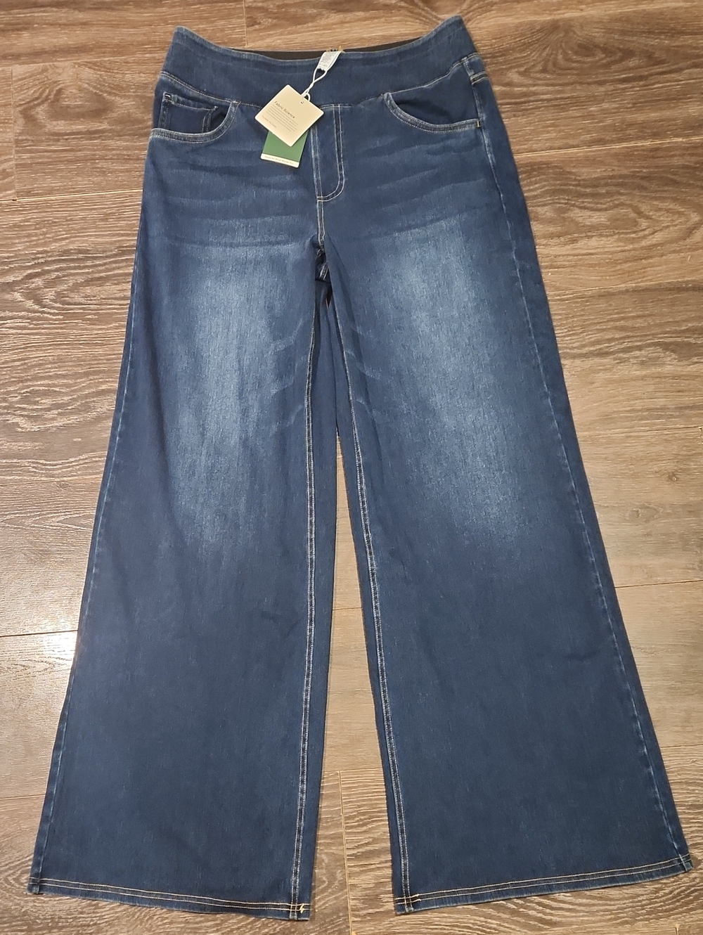 ❤️ NWT! HALARA FLEX DENIM WIDE LEG PULL ON JEANS, 12 - 14 LONG (LARGE TALL) - Picture 4 of 12